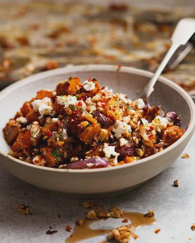 Maple Roasted Pumpkin & Sweet Potato with Chili and Feta