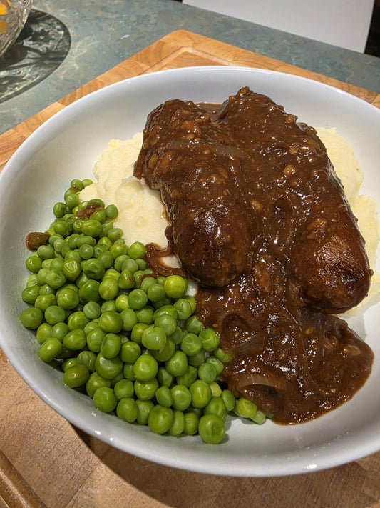 Bangers and Mash with Onion Gravy